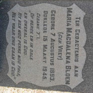 BLOEM Maria Magdalena nee VREY 1893-1945