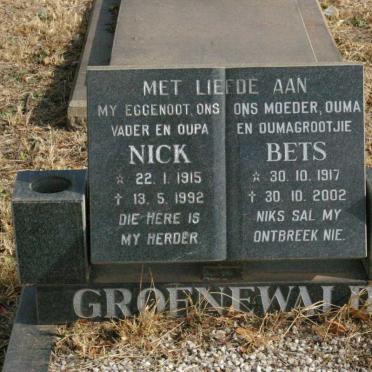 GROENEWALD Nick 1915-1992 &amp; Bets 1917-2002