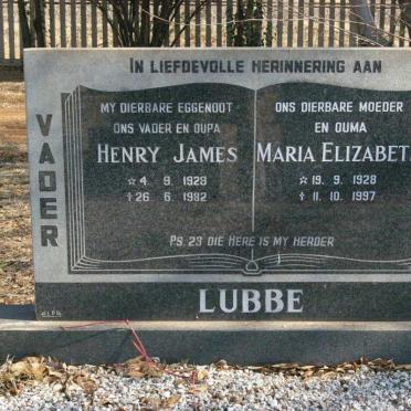 LUBBE Henry James 1928-1982 &amp; Maria Elizabeth 1928-1997