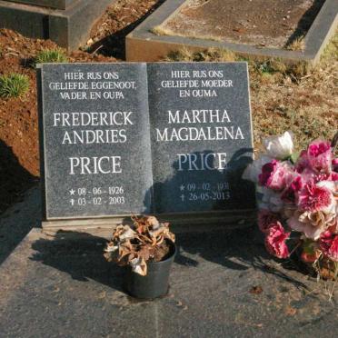 PRICE Frederick Andries 1926-2003 &amp; Martha Magdalena 1931-2013