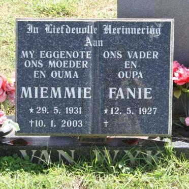 WYK Fanie, van 1927-  &amp; Miemmie 1931-2003