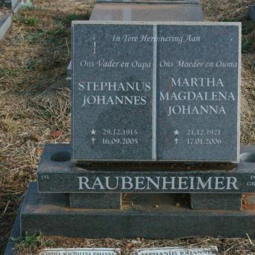 RAUBENHEIMER Stephanus Johannes 1915-2005 &amp; Martha Magdalena Johanna 1921-2006