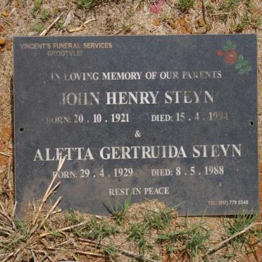 STEYN John Henry 1921-1994 &amp; Aletta Gertruida 1929-1988