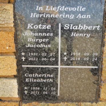 KOTZE Johannes Burger Jacobus 1931-2011 &amp; Catherine Elizabeth 1934-2011 :: SLABBERT Henry 1958-2018