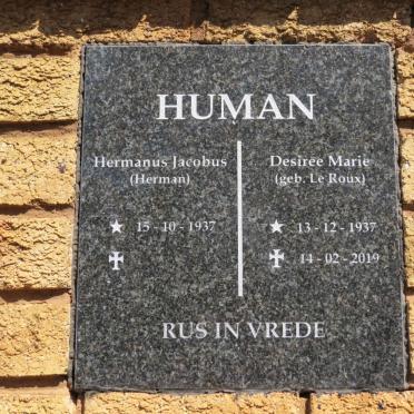 HUMAN Hermanus Jacobus 1937- &amp; Desiree Marie LE ROUX 1937-2019