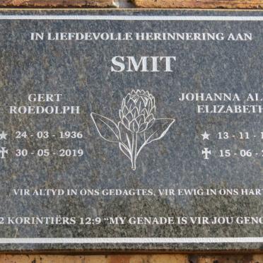 SMIT Gert Roedolph 1936-2019 &amp; Johanna Alida Elizabeth 1938-2022