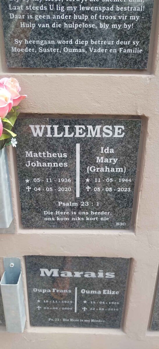 WILLEMSE Mattheus Johannes 1936-2020 & Ida Mary GRAHAM 1944-2023