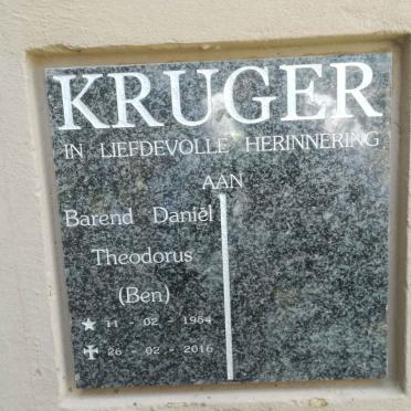KRUGER Barend Daniel Theodorus 1954-2016