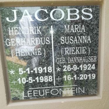 JACOBS Hendrik Gerhardus 1918-1988 &amp; Maria Susanna DANNHAUSER 1924-2019