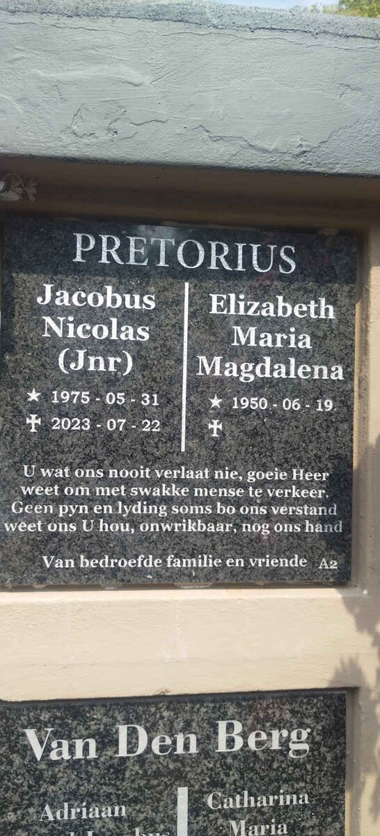 PRETORIUS Elizabeth Maria Magdalena 1950-  :: PRETORIUS Jacobus Nicolas 1975-2023