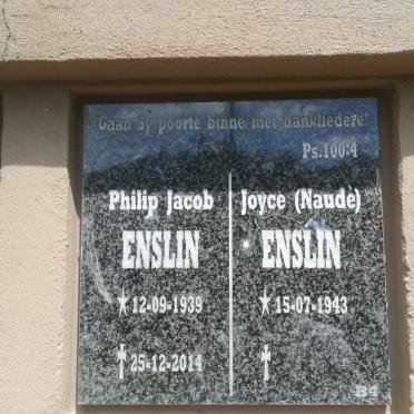 ENSLIN Philip Jacob 1939-2014 &amp; Joyce NAUDE 1943-