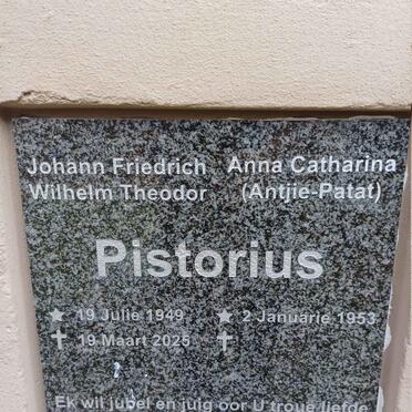 PISTORIUS Johann Friedrich Wilhelm Theodor 1949-2025 & Anna Catharina 1953 -