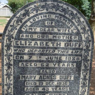 DUFF David -1938 :: DUFF Elizabeth -1928 :: DUFF Mary Agnes -1936