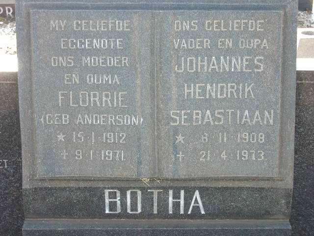 BOTHA Johannes Hendrik Sebastiaan 1908-1973 &amp; Florrie ANDERSON 1912-1971