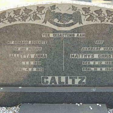 CALITZ Matthys Christiaan 1888-1965 &amp; Alletta Anna 1899-1952