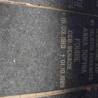 FOURIE Anna Sophia nee BENADIE 1913-1989