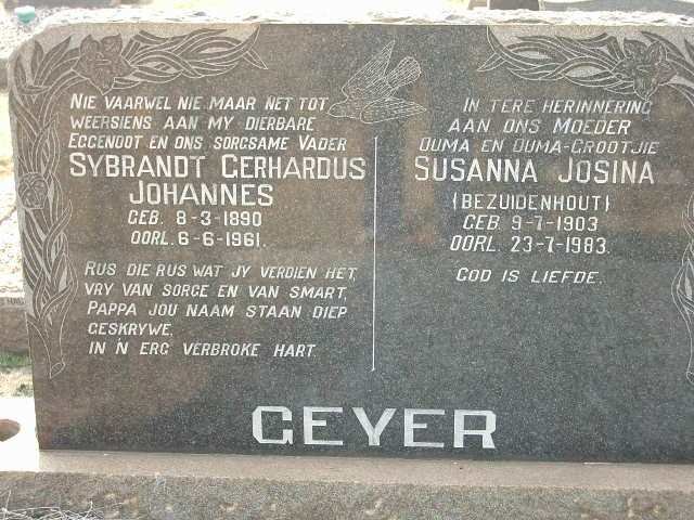 GEYER Sybrandt Gerhardus Johannes 1890-1961 &amp; Susanna Josina BEZUIDENHOUT 1903-1983