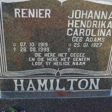 HAMILTON Renier 1919-1999 &amp; Johanna Hendrika Carolina ADAMS 1927-