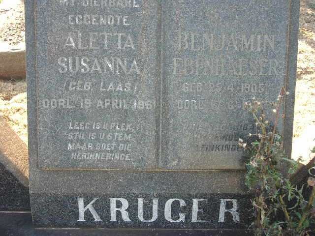 KRUGER Benjamin Ebenhaeser 1905-???? &amp; Aletta Susanna LAAS -1961