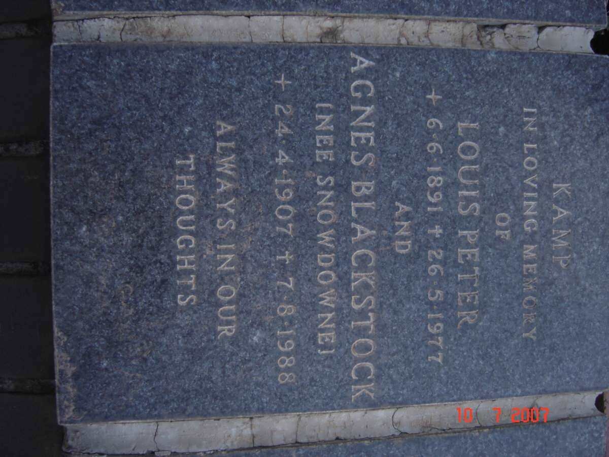 KAMP Louis Peter 1891-1977 :: BLACKSTOCK Agnes nee SNOWDOWNE 1907-1988