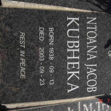 KUBHEKA Ntoana Jacob 1938-2003