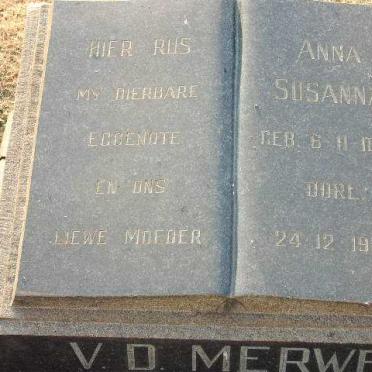 MERWE Anna Susanna, van der 1889-1963