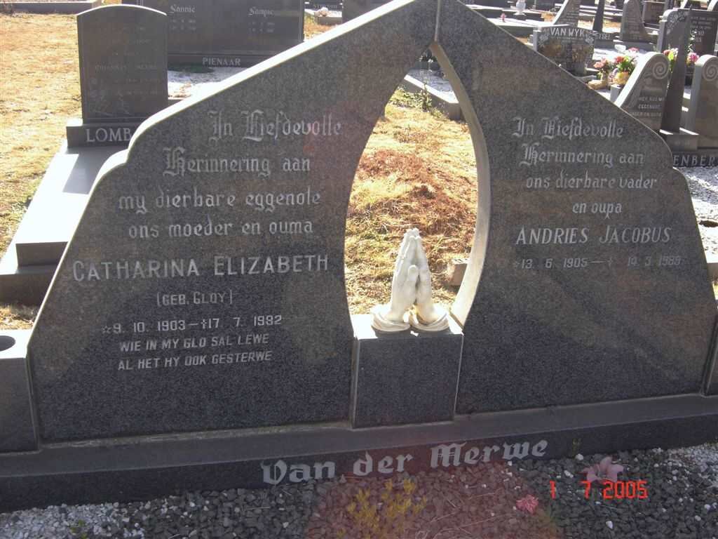 MERWE Andries Jacobus, van der 1905-1988 &amp; Catharina Elizabeth GLOY 1903-1982