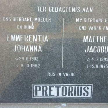 PRETORIUS Mattheus Jacobus 1895-1975 &amp; Emerentia Johanna 1902-1962