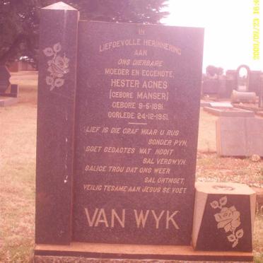 WYK Hester Agnes nee MANSER, van 1891-1951