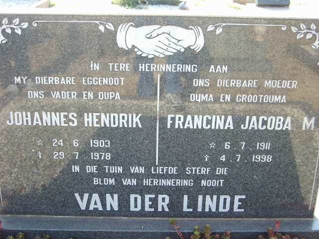 LINDE Johannes Hendrik, van der 1903-1978 &amp; Francina Jacoba M. 1911-1999