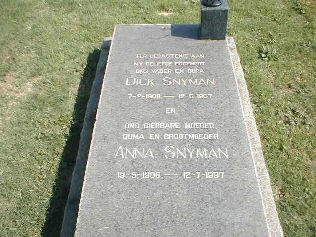 SNYMAN Dick 1900-1967 &amp; Anna 1906-1997