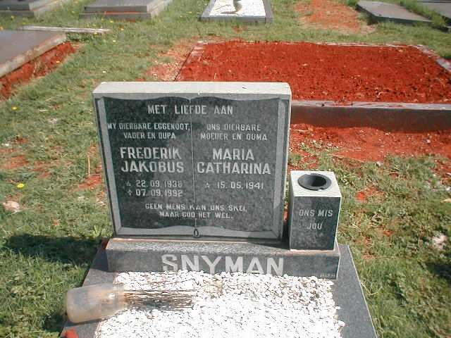 SNYMAN Frederik Jakobus 1938-1992&amp; Maria Catharina 1941-