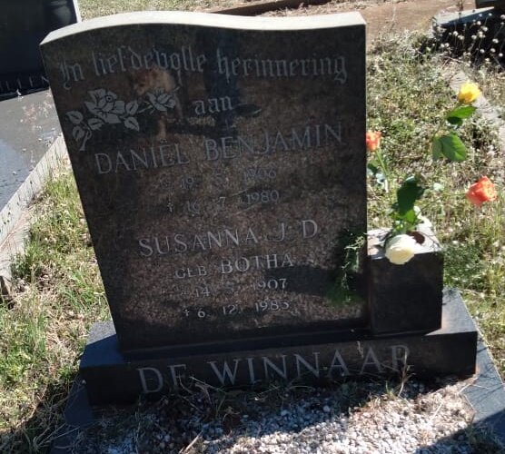WINNAAR Daniel Benjamin, de 1906-1980 &amp; Susanna J.D. BOTHA 1907-1985