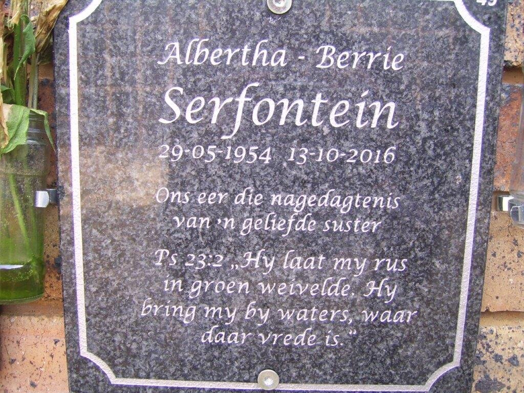 SERFONTEIN Albertha 1954-2016