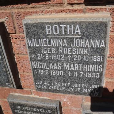 BOTHA Nicolaas Marthinus 1900-1993 &amp; Wilhelmina Johanna RUESINK 1902-1991