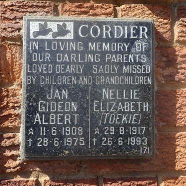 CORDIER Jan Gideon Albert 1908-1975 &amp; Nellie Elizabeth 1917-1993