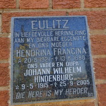 EULITZ Johann Wilhelm Hindenburg 1915-2005 &amp; Hendrina Francina 1921-1988