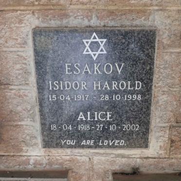 ESAKOV Isidor Harold 1917-1998 &amp; Alice 1918-2002