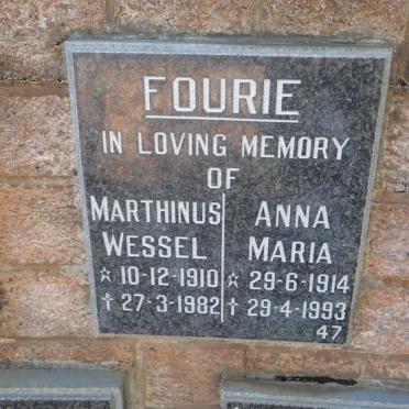 FOURIE Marthinus Wessel 1910-1982 &amp; Anna Maria 1914-1993