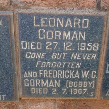 GORMAN Leonard -1958 &amp; Fredricka W.C. -1967