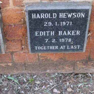 HEWSON Harold -1971 &amp; Edith Baker -1978