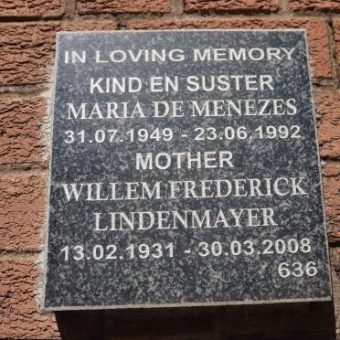 LINDENMAYER Willem Frederick 1931-2008 :: DE MENZES Maria 1949-1992