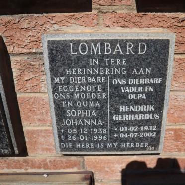 LOMBARD Hendrik Gerhardus 1932-2002 &amp; Sophia Johanna 1938-1996