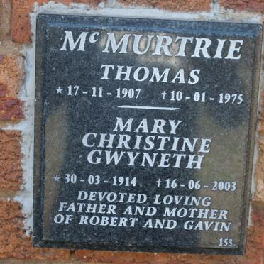 MCMURTRIE Thomas 1907-1975 &amp; Mary Christine Gwyneth 1914-2003