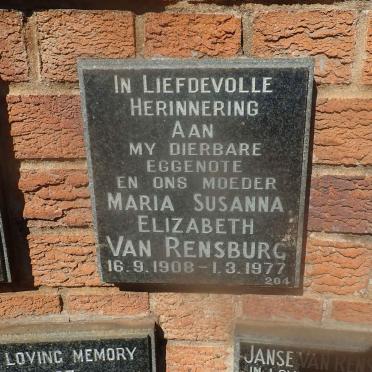 RENSBURG Maria Susanna Elizabeth, van 1908-1977