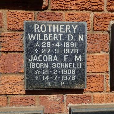 ROTHERY Wilbert D.N. 1891-1978 &amp; Jacoba F.M. SCHNELL 1908-1978