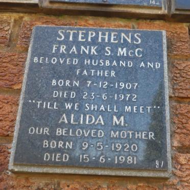 STEPHENS Frank S. McC 1907-1972 &amp; Alida M. 1920-1981