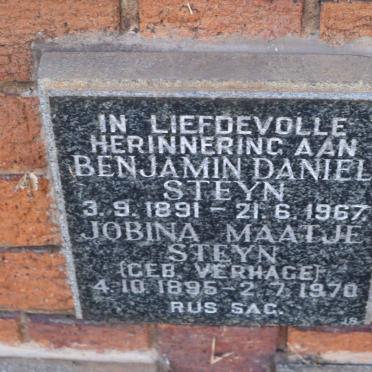 STEYN Benjamin Daniel 1891-1967 &amp; Jobina Maatje VERHAGE 1895-1970