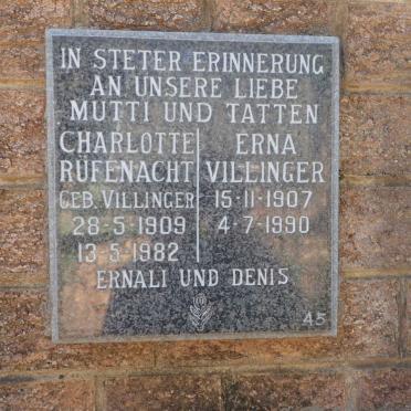 VILLINGER Erna 1907-1990 :: RUFENACHT Charlotte nee VILLINGER 1909-1982