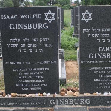 GINSBURG Isaac Wolfie 1916-2006 & Fanny 1924-2007